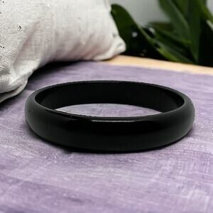 90s Black Lucite Bangle Bracelet | Minimalist Chunky Statement Jewelry Y2K